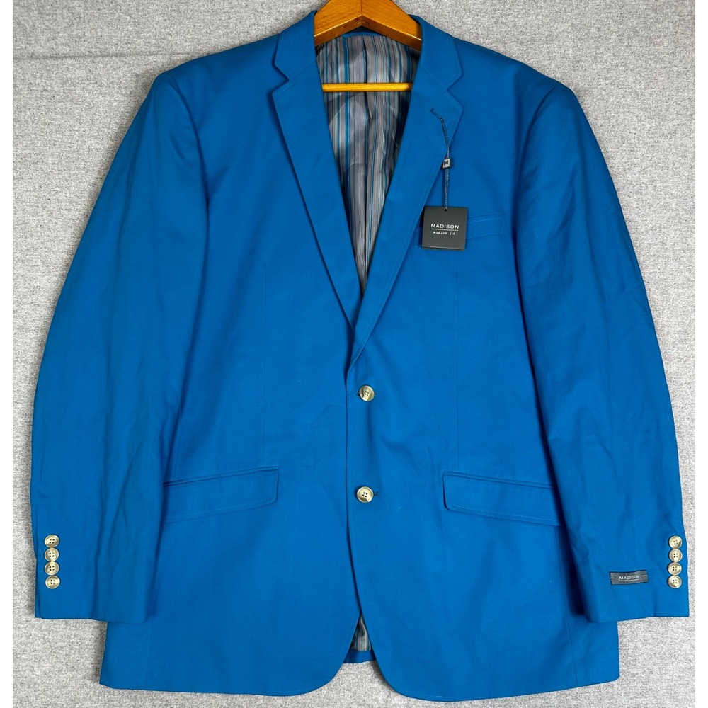 NWT Madison Blazer Men 46R Blue Modern Fit Cotton Two Button Sport Coat